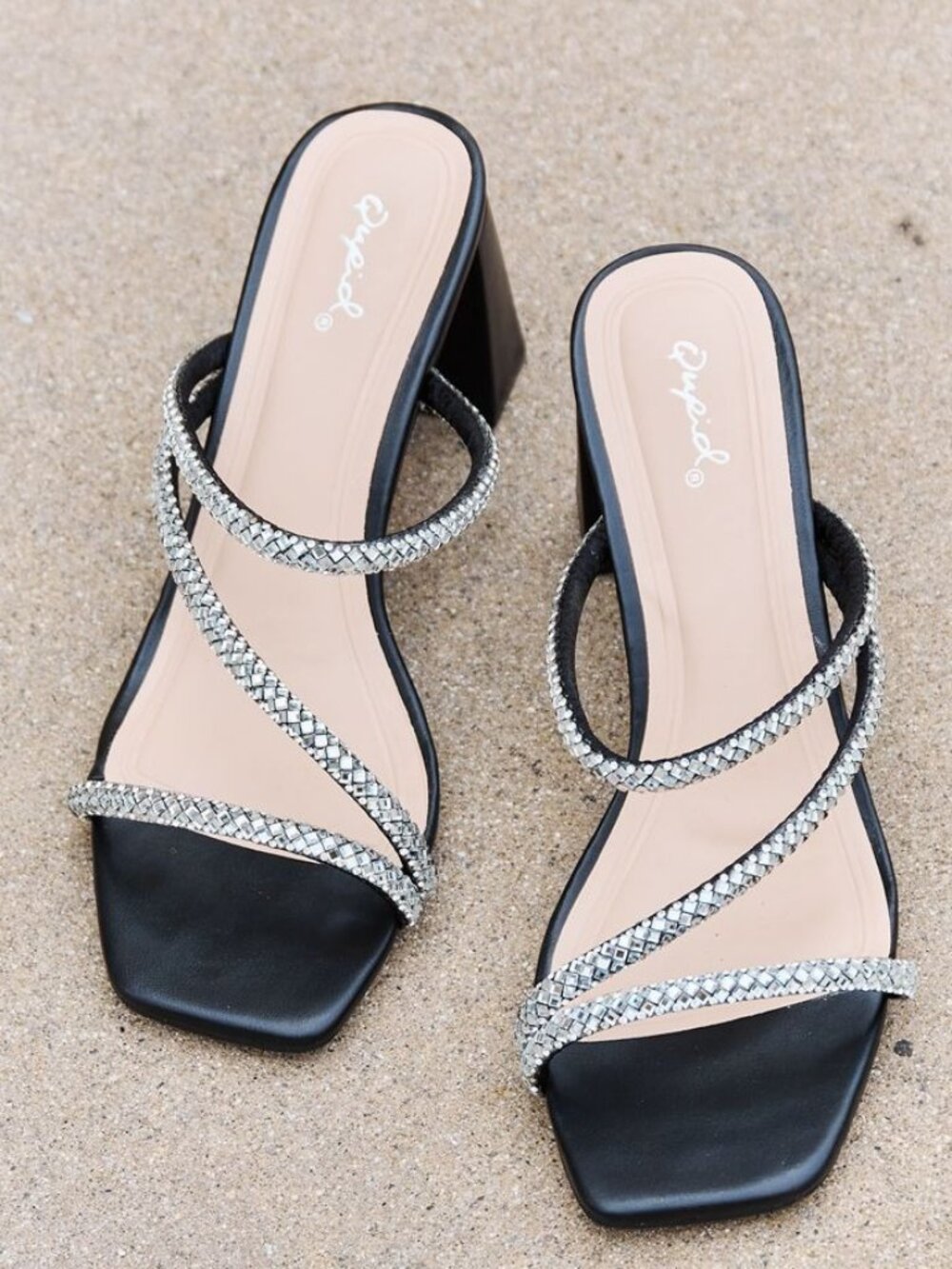 NWT Qupid Level Up Rhinestone Strap Heels